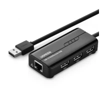 Купить - кардридер  USB-хаб UGREEN 20264 USB 3.0 Type A-3xUSB 2.0/RJ45 1000M Ethernet Mac OS/Windows/Linux Black