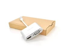 Купить - кардридер  Хаб-конвертор VEGGIEG Type-C (папа) на VGA(мама) + HDMI(мама), 10 см, Silver, Box (1992-ytg)