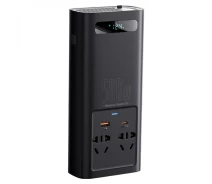 Купить - автомобильный инвертор  Автомобильный инвертор Baseus 500W с 2-мя розетками на 220V + USB +Type-C (чистый синус) - Черный (749-1)