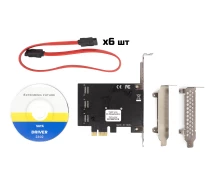 Купить - контроллер для компьютера  Контроллер Frime (ECF-PCIEto6SATAIII002.LP) PCI-Ex1-6xSata III, 88SE9215+ASM1093