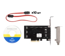 Купить - контроллер для компьютера  Контроллер Frime (ECF-PCIEto10SATAIII001) PCI-Ex4-10xSata III, ASM1166+JMB575