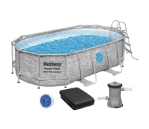 Купить - бассейн  Бассейн каркасный Bestway Ротанг 56714 (427х250х100, карт. фильтр, лестница, подложка, тент)