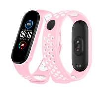 Купить - аксессуар к смарт-чсасам  Ремешок к браслету Mi band 5 6 перфорированный спортивный Розово-белый
