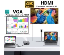 Купить - кардридер  4в1: мультифункциональный адаптер USB Type-C для ноутбука Addap MH-02: HDMI + VGA + USB 3,0 + USB-C PD