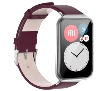 Купить - аксессуар к смарт-чсасам  Ремешок Deexe Leather Strap для Huawei Watch Fit 2 - Wine Red