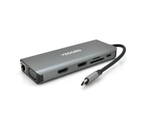 Купить - кардридер  Хаб-конвертор VEGGIEG TC12 Type-C (папа) на Type-C(мама) + USB3.0*4(мама) + HDMI*2(мама) + VGA(мама) + SD - TF + RJ45, 10 см, Si (19911-ytg)