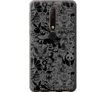 Купить - чехол для смартфона  Чехол силиконовый на телефон Nokia 6.1 Чёрно-серый стикер бомбинг "2432u-1628-1529"