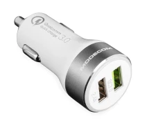 Купить - зарядное устройство для телефона и планшета  Автозарядка 2xUSB (2xUSB-A) 2.4A QC3.0 белая Modecom