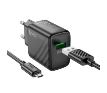 Купить -  Зарядное сетевое устройство Hoco CS21A USB 18W/3A QC3.0 адаптер быстрая зарядка для телефона/смартфона/устройств + кабель USB to Micro Черный