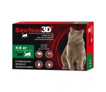 Купить - противопаразитарное средство для кота  Капли противопаразитарные Secfour 3D (Секфор 3Д) для котов 4-8 кг, 2 пипетки*1 мл 207472 (1959020008)