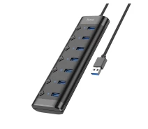Купить - кардридер  Сетевой фильтр Hoco HB40 7хUSB3.0 1.2М удлинитель Независимые выключатели Черный