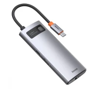 Купить - кардридер  USB-хаб Baseus Metal Gleam Series 6-in-1 (3xUSB3.0+4KHD+RJ45+Type-C) серый