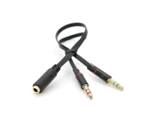 Купить - адаптер и кабель  Сплиттер Jack 3.5 (мама ) 2 pin -2*Jack 3.5(папа) 2 pin , плоский, Black, Пакет (20265-ytg)
