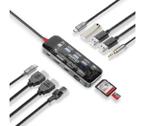 Купить - кардридер  USB-C хаб 11-в-1 Promate TransHub-Pro USB-C PD/HDMI/DP/USB-C/USB 3.0/2xUSB 2.0/RJ45/SD/MicroSD/AUX 3.5 мм Grey (transhub-pro)