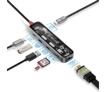 Купить - кардридер  USB-C хаб 7-в-1 Promate TransHub-Lite USB-C PD/HDMI/USB-C/USB 3.0/USB 2.0/SD/MicroSD Grey (transhub-lite)