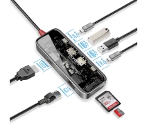 Купить - кардридер  USB-C хаб 8-в-1 Promate TransHub-Mini USB-C PD/HDMI/USB-C/2xUSB 3.0/RJ45/SD/MicroSD Grey (transhub-mini)