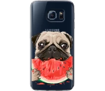 Купить - чехол для смартфона  Чехол 2d пластиковый на телефон Samsung Galaxy S6 G920 Мопс и арбуз "4665t-80-1529"
