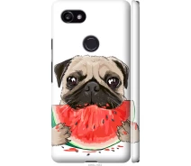Купить - чехол для смартфона  Чехол 3d пластиковый матовый на телефон Google PixeL 2 XL Мопс и арбуз "4665m-1643-1529"