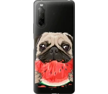 Купить - чехол для смартфона  Чехол силиконовый на телефон Sony Xperia 10 II Мопс и арбуз "4665u-2528-1529"