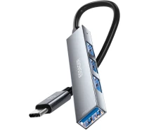 Купить - кардридер  USB-hub ESSAGER Fengyang 4 in 1 Splitter (Type-C port) Silver (EHBC04-FY10-P)