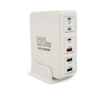 Купить - зарядную станцию  Зарядная станция V-818H мощностью 120W, Output: 3USB+3Type-C, DC: 5V – 3, 9V – 3A, 12V – 3A, 20V – 3.25A, White (31247-ytg)