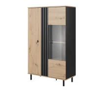 Купить - сервант  Витрина низкая в гостиную Madis (Kadis) 2D1W/90 Perfect Home Дуб артизан + Антрацит.