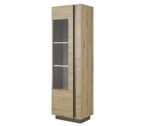 Купить - сервант  Витрина высокая в гостиную Arco (Marco) 1D1W/60 Perfect Home Графит + Дуб артизан (Ламинированная ДСП + Стекло)