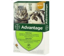 Купить - противопаразитарное средство для кота  Капли Bayer Адвантейдж 40 для кошек и декоративных кроликов массой до 4 кг 4х0,4 мл 85745042