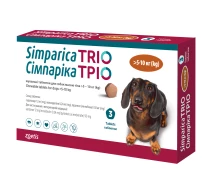 Купить - противопаразитарное средство для собаки  Simparica Трио Zoetis (сароланер, моксидектин, пирантел) для собак 5-10 кг 3 таблетки