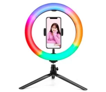 Купить - кольцевой свет  Кольцевая лампа XO BGD007 RGB 26см с пультом дистанционного управления, трехногой и держателем для смартфона, Black