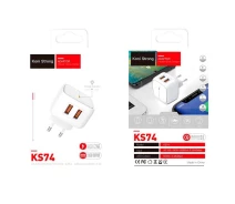 Купить - зарядное устройство для телефона и планшета  Адаптер сетевой KONI Strong KS74 2USB сам блок в розетку белый (006689)