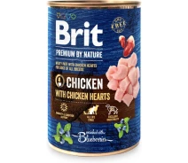 Купить - зоотовар для собак  Корм влажный Brit Premium by Nature k консервы для собак с курицей и куриным сердцем 400 г (8595602537952)