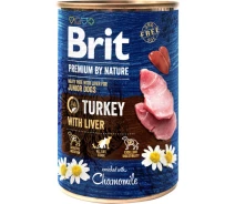 Купить - зоотовар для собак  Корм влажный Brit Premium by Nature k консервы для собак с индейкой и индюшиной печенью 400 г (8595602538553)