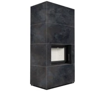 Купить - топку и печь  Каминная топка Kratki FLOKI BOX 8 kW Ø 160 в корпусе с керамогранита OSSIDO NERO