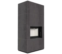 Купить - топку и печь  Каминная топка Kratki FLOKI BOX 8 kW Ø 160 в корпусе с керамогранита ATURALI PIETRA DI SAVOIA ANTRANCITE BOCCIARDATA