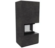 Купить - топку и печь  Каминная топка Kratki FLOKI BOX правый 8 kW Ø 160 в корпусе с керамогранита CEMENTO GRIGIO BOCCIARDATA