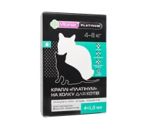 Купить - противопаразитарное средство для кота  Капли Platinum Vitomax на холку против блох, клещей и гельминтов для котов 4-8 кг, 1 мл (4 пипетки)
