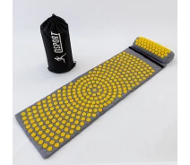 Купить - массажный коврик и принадлежности  Массажный коврик Аппликатор Кузнецова + валик массажер для спины/шеи/головы OSPORT Lotus Mat EcoPro (apl-022) Серо-желтый