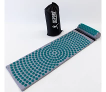 Купить - массажный коврик и принадлежности  Массажный коврик Аппликатор Кузнецова + валик массажер для спины/шеи/головы OSPORT Lotus Mat EcoPro (apl-022) Серо-бирюзовый