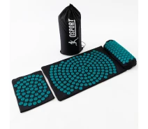 Купить - массажный коврик и принадлежности  Массажный коврик Аппликатор Кузнецова + валик + подушка массажер для спины/шеи/ног OSPORT Lotus Set (n-0003) Черно-бирюзовый