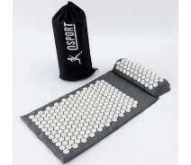 Купить - массажный коврик и принадлежности  Массажный коврик Аппликатор Кузнецова + валик массажер для спины/шеи/головы OSPORT Lotus Mat Eco (apl-021) Серо-белый