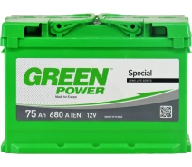 Купить - автомобильный аккумулятор  АКБ 75-А/Ч (Green Power) (R+) 680A (276х175х190мм.)