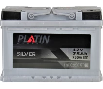 Купить - автомобильный аккумулятор  АКБ 75-А/ч (Platin) Silver (R+) 750A обсл. с пробк. (275х175х190мм.)