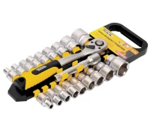 Купить - головку, наборы головок  Набор торцевых насадок MASTERTOOL PROFI CrV 1/2" 8-32 мм удлинитель 125 мм трещотка 72Т 20 шт 78-1220