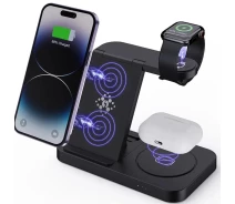 Купить - док-станцию  Беспроводная зарядная док-станция VIKEFON 3 в 1 зарядное устройство для телефона / Airpods / Apple Watch, черная (87442441)