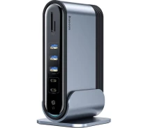 Купить - кардридер  Мультипортовый адаптер USB Хаб Baseus Working Station Three-Screen Multifunctional Type-C CAHUB-BG0G Gray