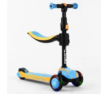 Купить - самоката  Самокат трехколесный Best Scooter MAXI С СИДЕНИЕМ, колеса PU со светом. Blue and yellow (102930)