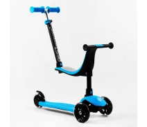 Купить - самоката  Самокат-велобег 3в1 Best Scooter колеса PU со светом, сидение, родительская ручка. Blue (106697)