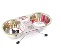 Купить - миску и контейнер для собак  Двойная миска Croci Dinner Set на подставке, нержавеющая сталь, 2.84 л, 2х25 см (C6059196)