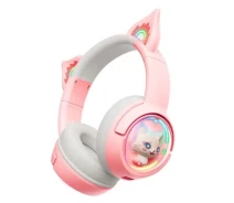 Купить - наушники  Детские игровые беспроводные наушники Onikuma B5 c RGB подсветкой и встроенным микрофоном Розовый